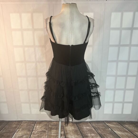 Row A Black Velvet Ruffled Chiffon Skirt Lined Mini Party Dress Size Large - Picture 5 of 10